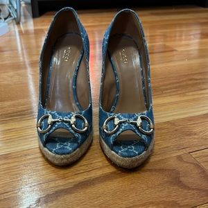 GG Denim Espadrilles Wedges
